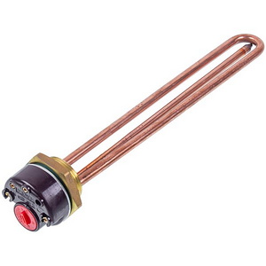 Тен мідний з термостатом 3000W для бойлера, L=265mm, фланець 54mm, 1 трубка під датчик